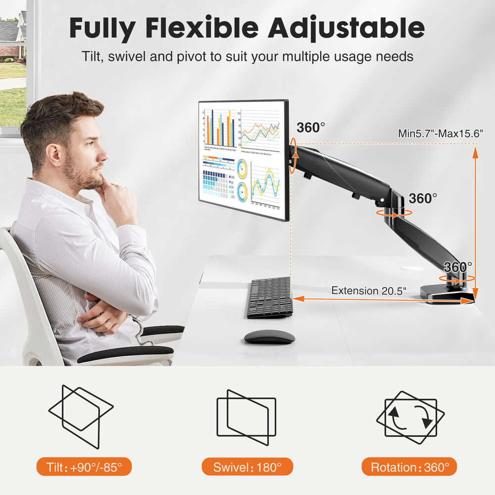 Adjustable Gas Spring Desk Stand for 15-27 Inch Monitors