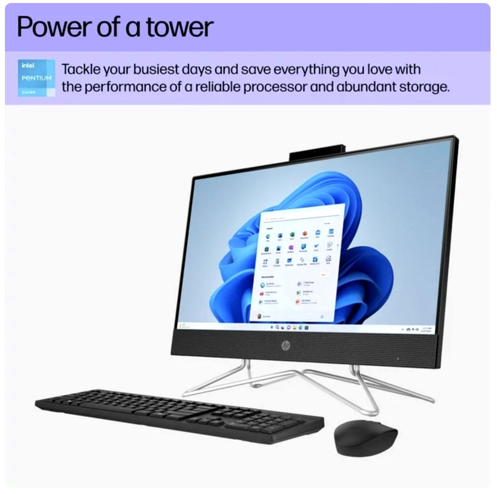 New HP 22" All-In-One Desktop Computer with Pentium Silver, 3.2GHz, 16GB RAM, 128GB SSD, Windows 11