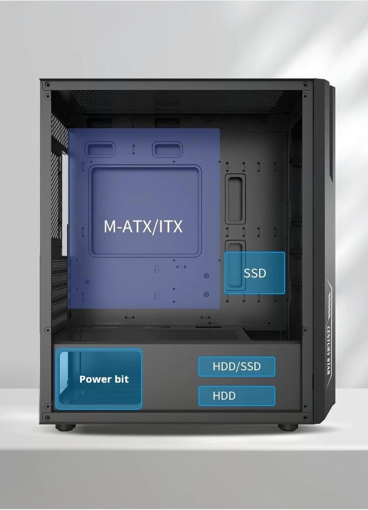 CS Black USB 3.0 Tempered Glass M-ATX Tower Gaming Case with RGB Fan