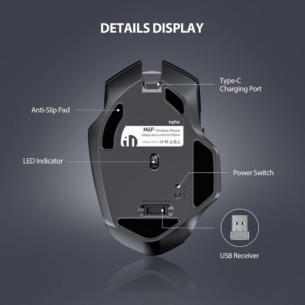 INPHIC Rechargeable 2.4G Optical Wireless Mouse with USB Nano Receiver