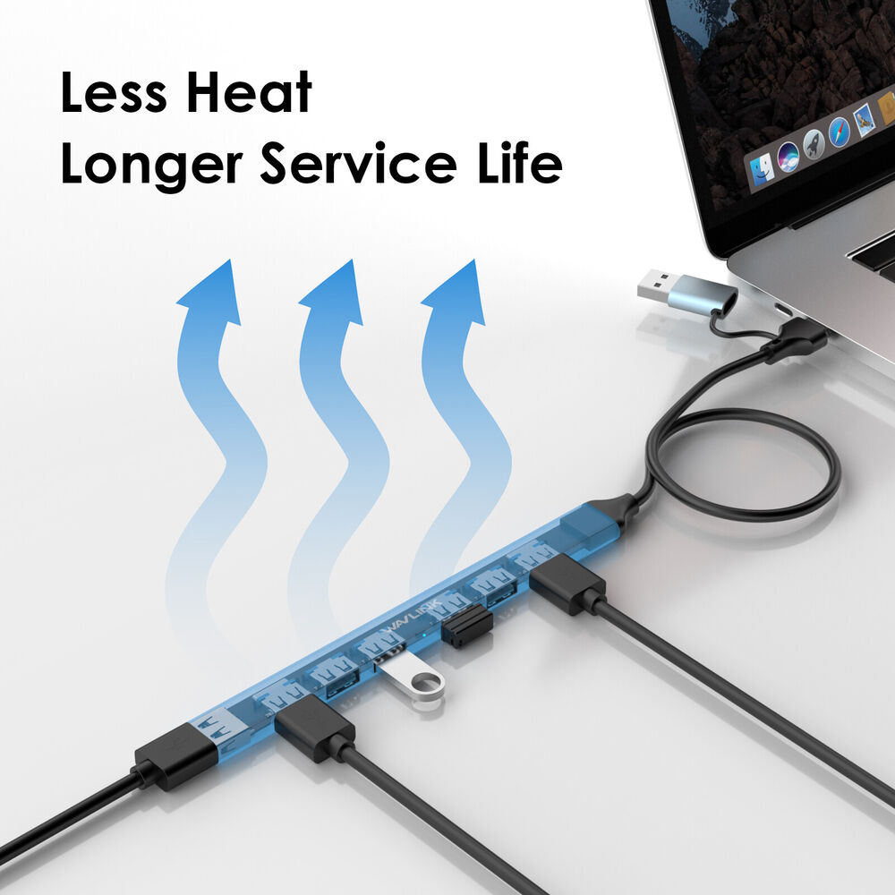 7-Port USB 3.0 Hub with 12V/4A Power Adapter for High-Speed Data Transfer