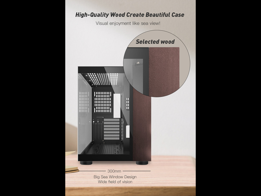 DIYPC DIY-CUBE10-Wood Black Gaming Computer Case with USB 3.0/Type C