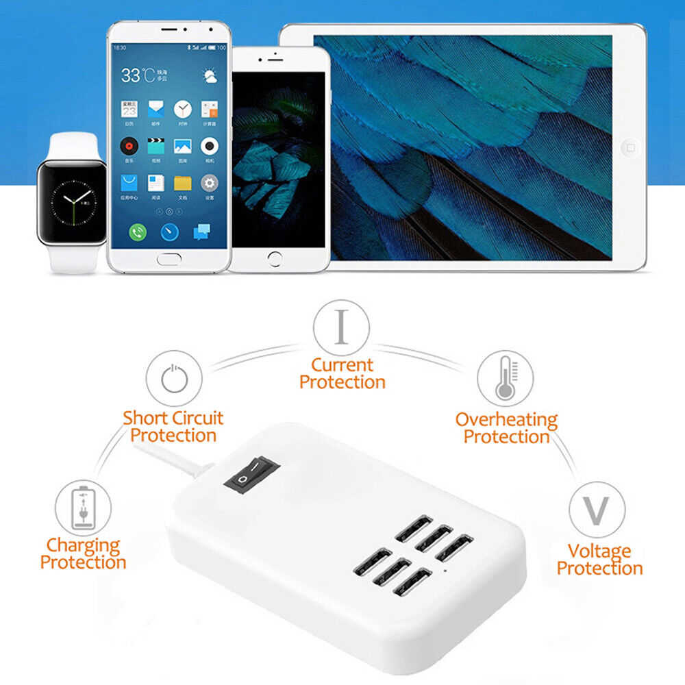 6 Port USB Hub Fast Charging Station
