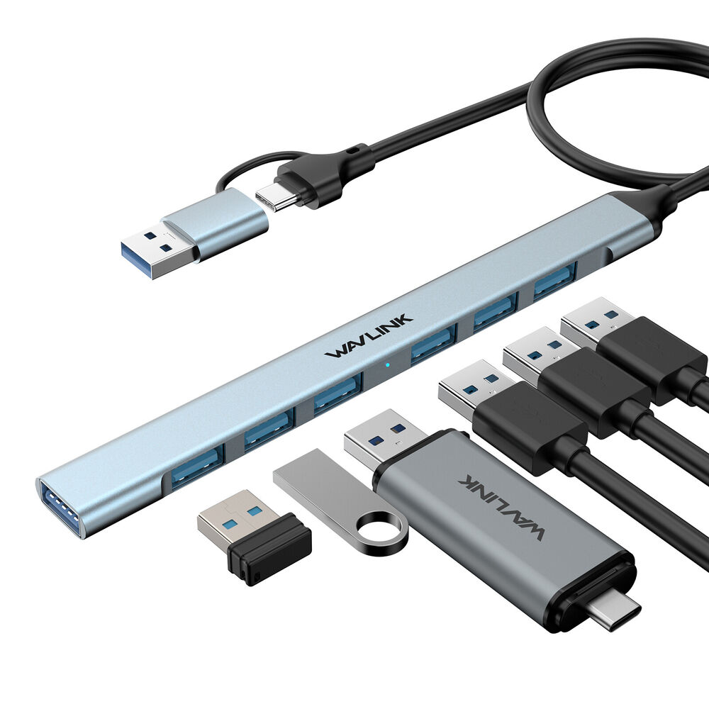 7-Port USB 3.0 Hub with 12V/4A Power Adapter for High-Speed Data Transfer