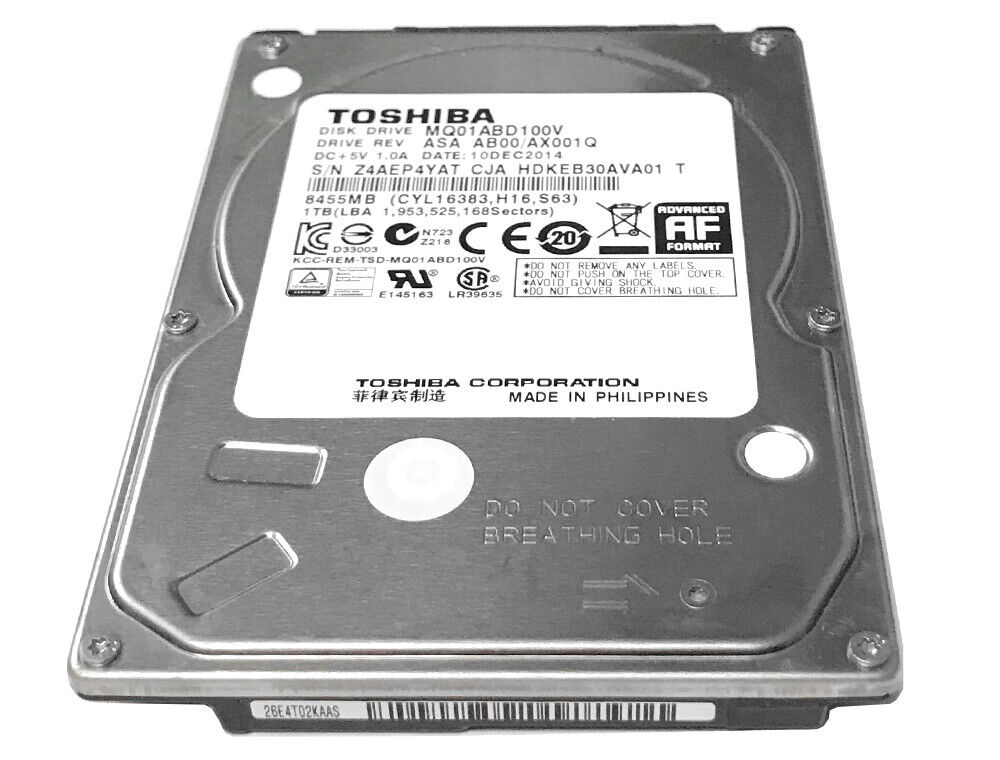 Toshiba 1TB 5400RPM SATA 3.0Gb/s 2.5" Internal Laptop Hard Drive MQ01ABD100V