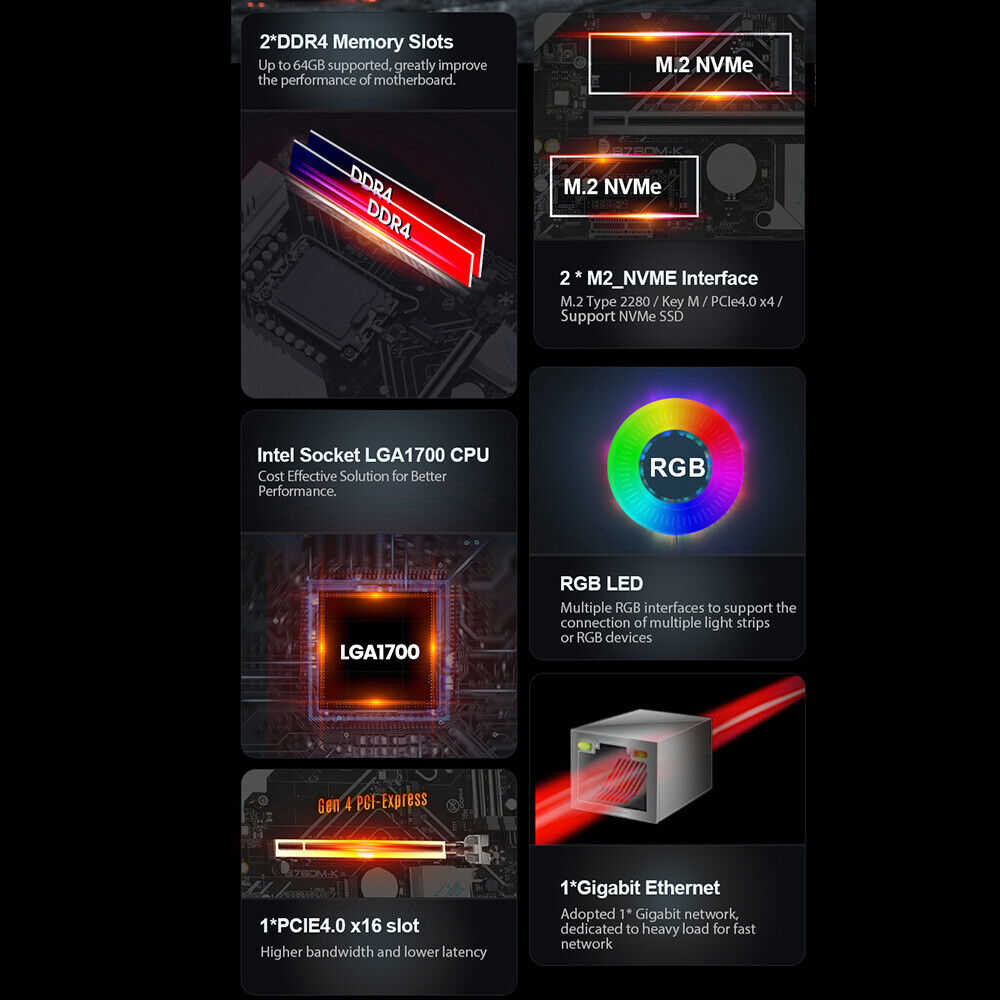 1700 GEN12/13 Processors Desktop Motherboard with 2x DDR4 RAM Support