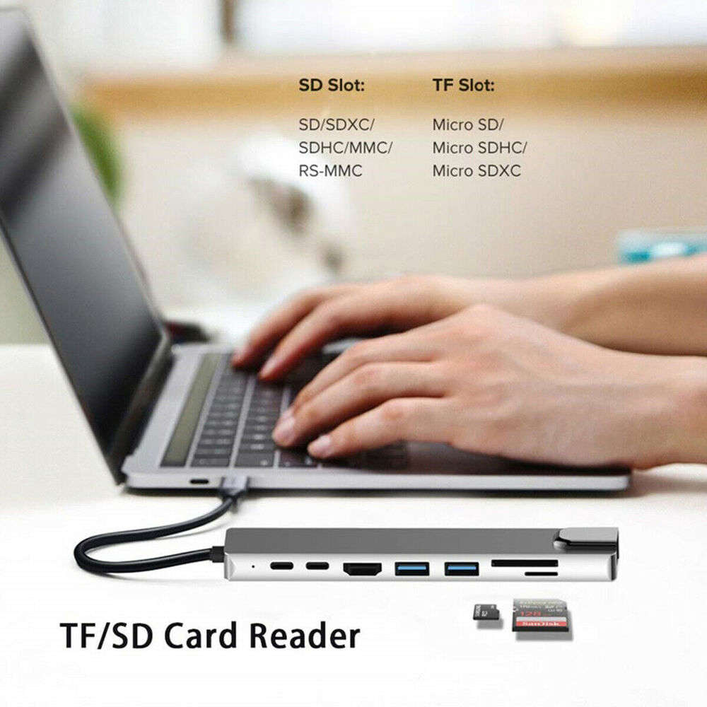 8-in-1 USB-C Hub Adapter with 4K HDMI, Ethernet, and 8 Ports