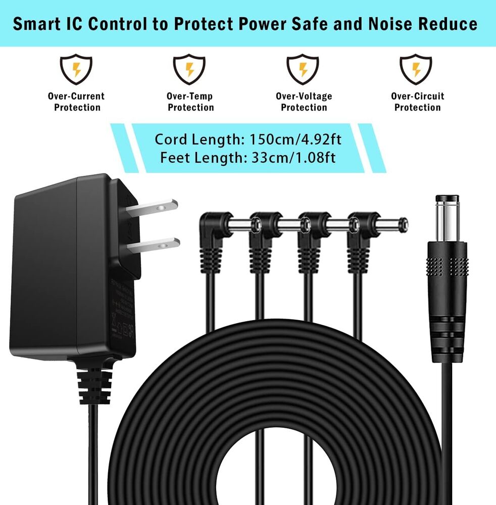 9V Guitar Pedal Power Supply Adapter with 4 Way Cables