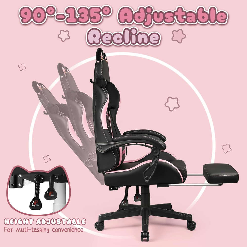 Ergonomic Gaming Chair with Cute Cat Ears for Girls