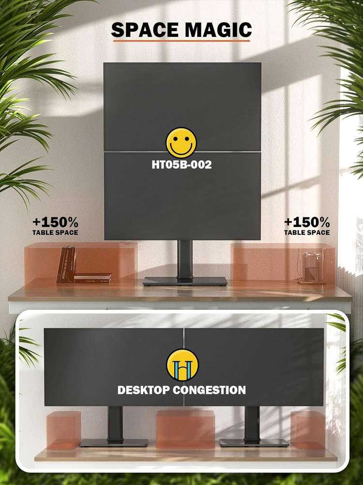 Vertical Dual Monitor Stand - Free-Standing Screen Riser for Two Displays