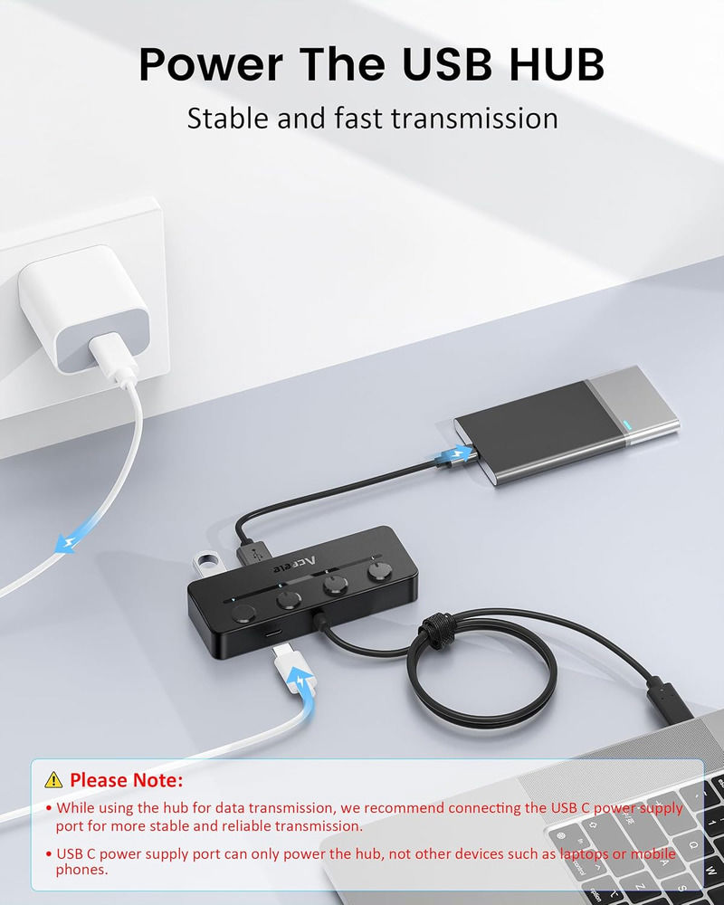 Aceele USB C Hub - Expand Your Connectivity with 4 USB 3.0 Ports