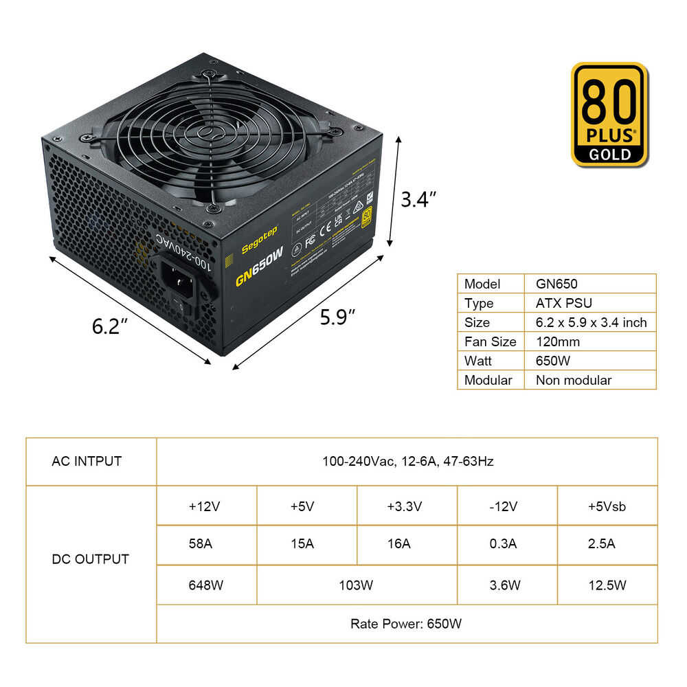 Segotep 650W 80 Plus Gold Non-Modular PSU for Gaming PCs