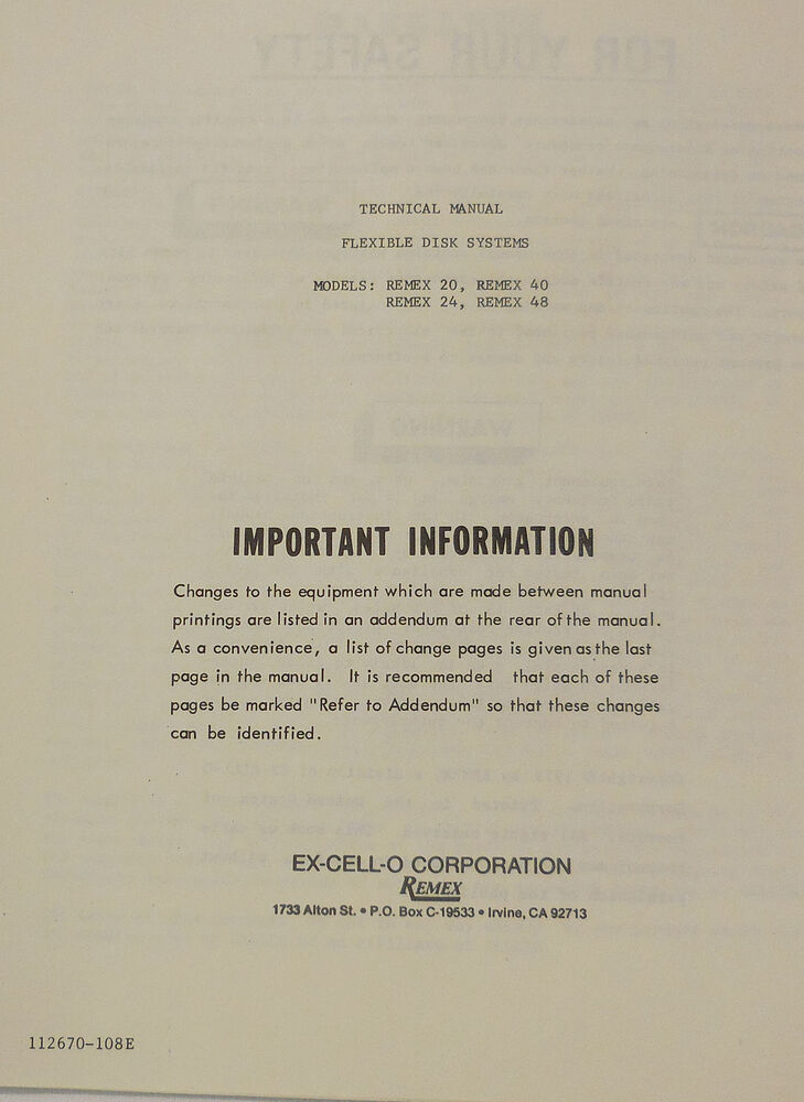 REMEX Flexible Disk Systems Manual 8 Dual Disk Drive Guide