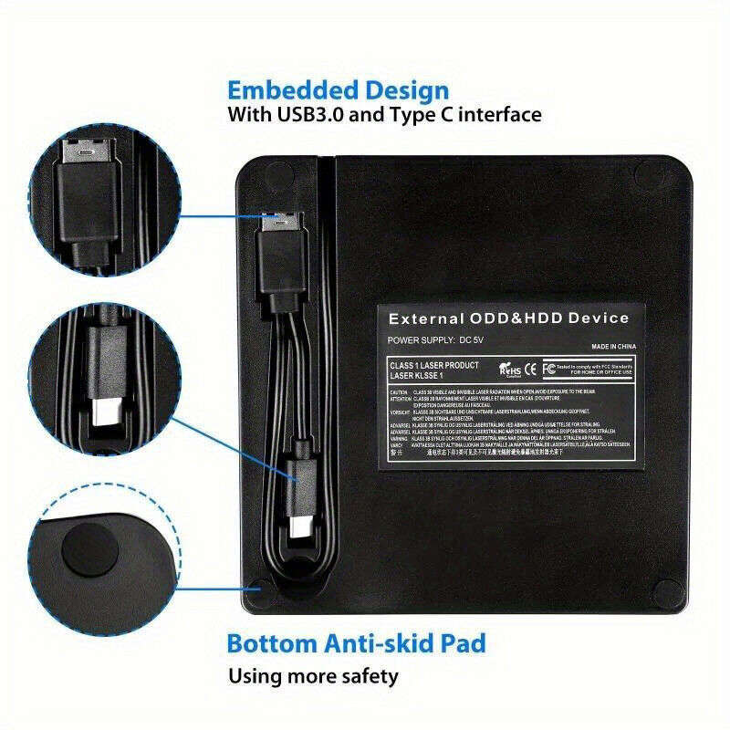 USB 3.0 Type-C Portable DVD CD+/-RW External Optical Drive for Laptops and Desktops