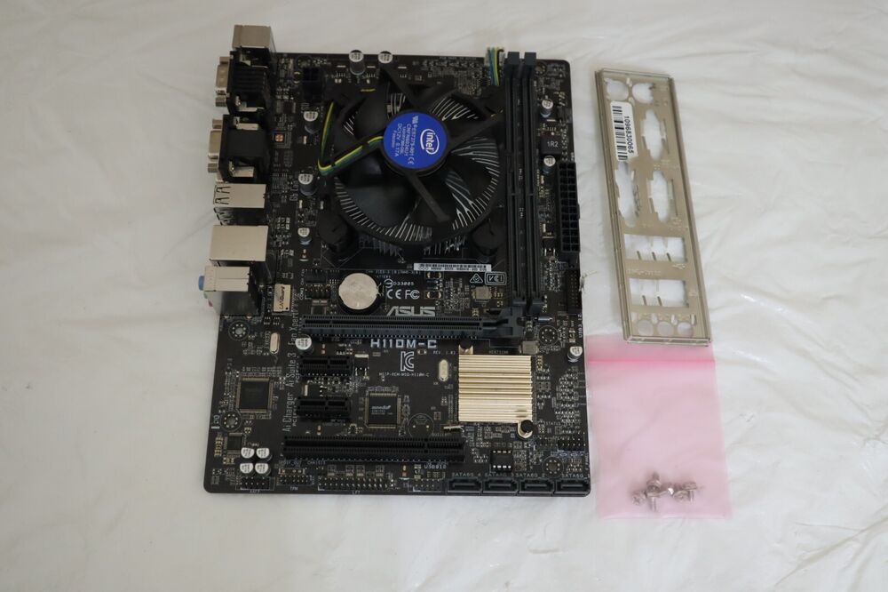 Asus H110M-C MicroATX Motherboard with Intel LGA1151 i3-6100 CPU, I/O Shield, and Fan