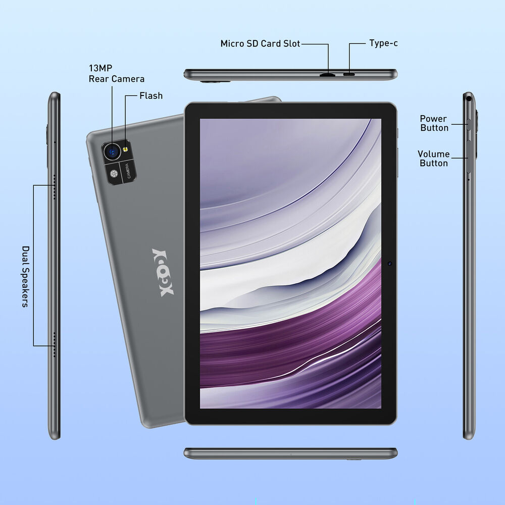 10.1" Android 13 Tablet with HD Display, 128GB Storage, Quad-Core Processor