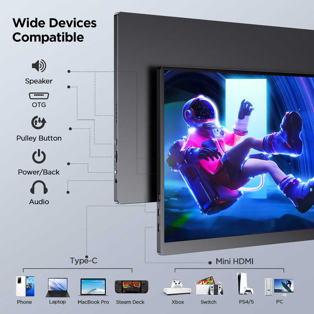 16" 2K QHD Portable Monitor with HDMI & USB-C for Gaming and Work