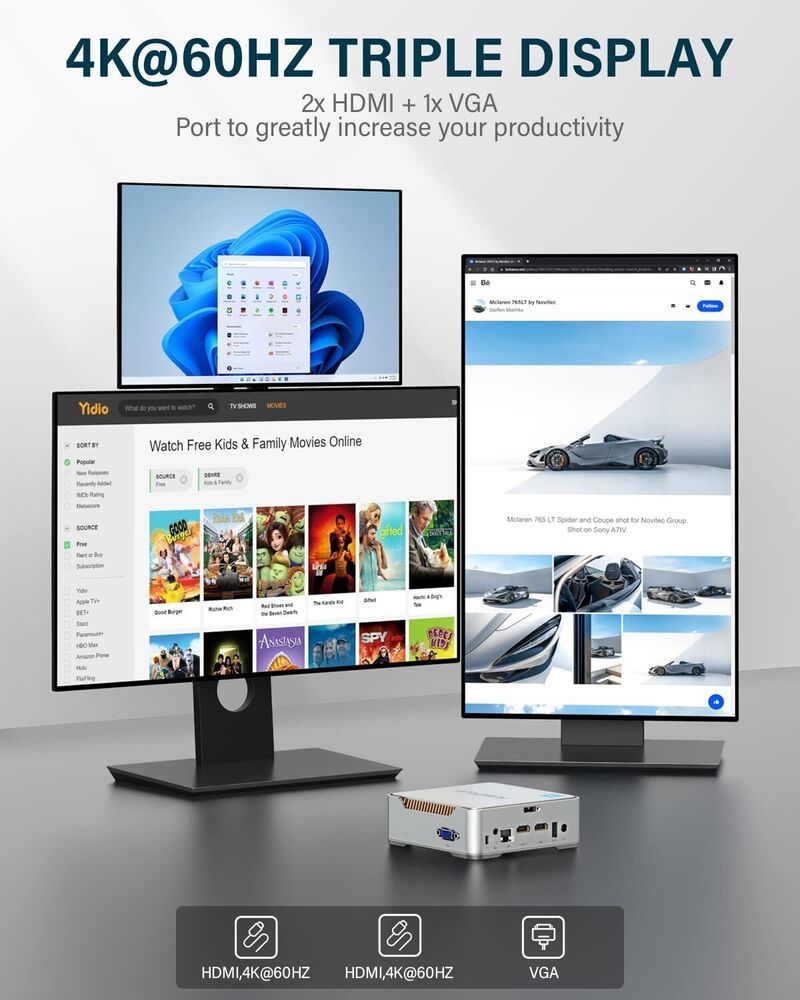 KAMRUI Mini PC 4K Intel N95 16GB DDR4 RAM 512GB M.2 SSD Refurbished WIFI