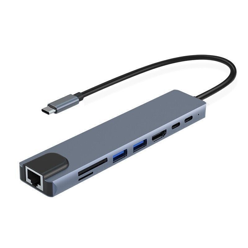 8-in-1 USB-C Hub Adapter with 4K HDMI, Ethernet, and 8 Ports