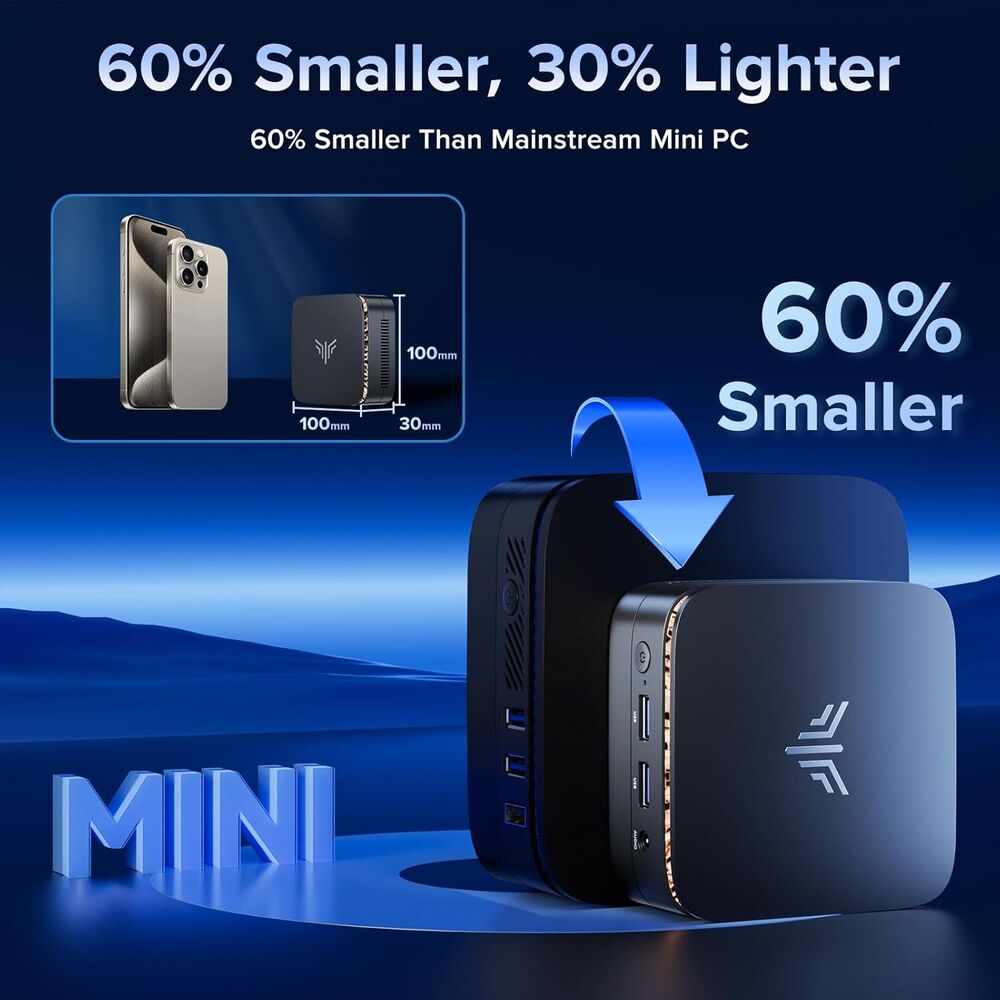 KAMRUI E1 4K Mini PC - Intel 12th Gen Alder Lake N97, 16GB RAM, 512GB SSD, WiFi, Bluetooth, Windows 11 Pro