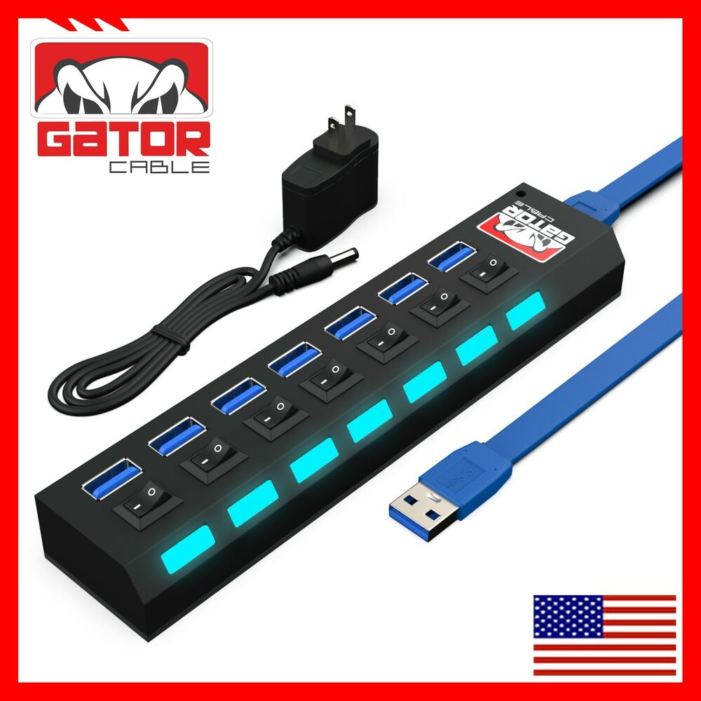 7-Port USB 3.0 Hub with AC Adapter for PC and Laptop
