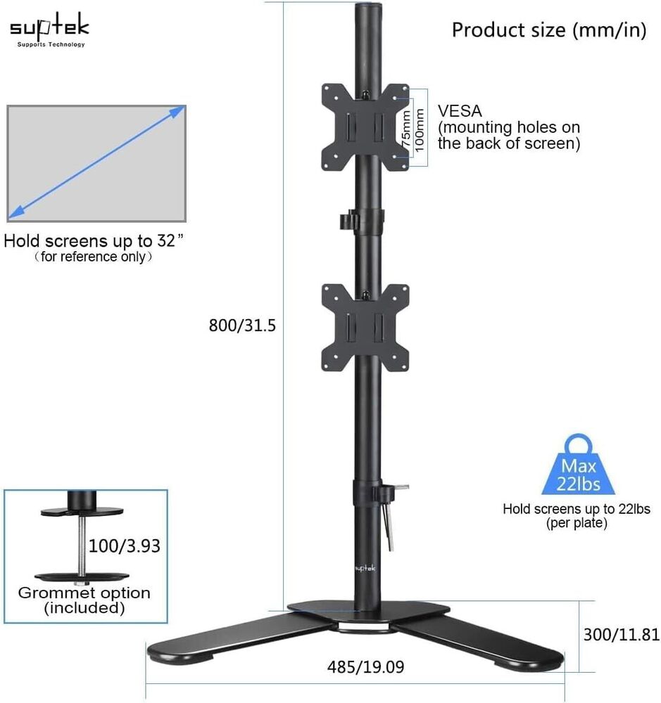 Versatile Dual Monitor Stand - Heavy Duty for 32" Screens