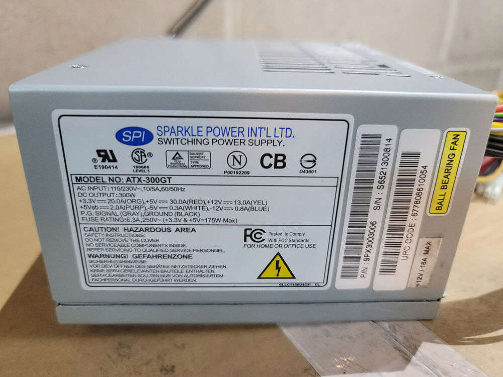 New Old Stock SPI SparklePower ATX-300GT 300W Power Supply for Retro Gaming and Arcade Systems
