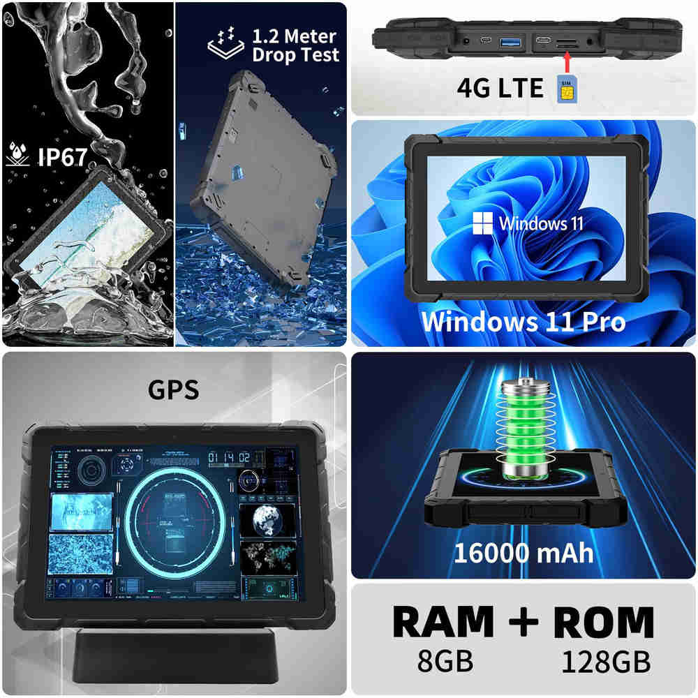HEIGAOLA Rugged Tablet Win 11 Pro with Intel Celeron Quad-Core, 8GB RAM, 128GB ROM