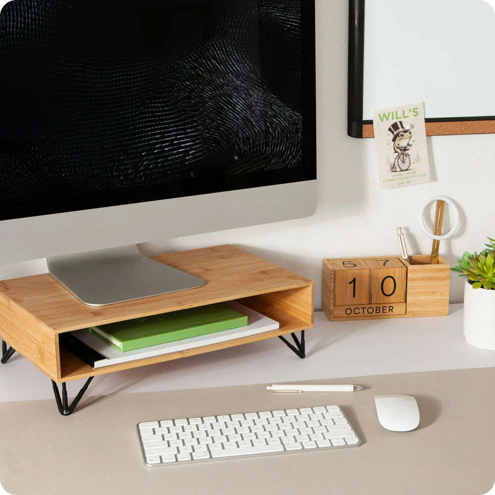 U Brands Verona Bamboo Desk Monitor Stand with Storage