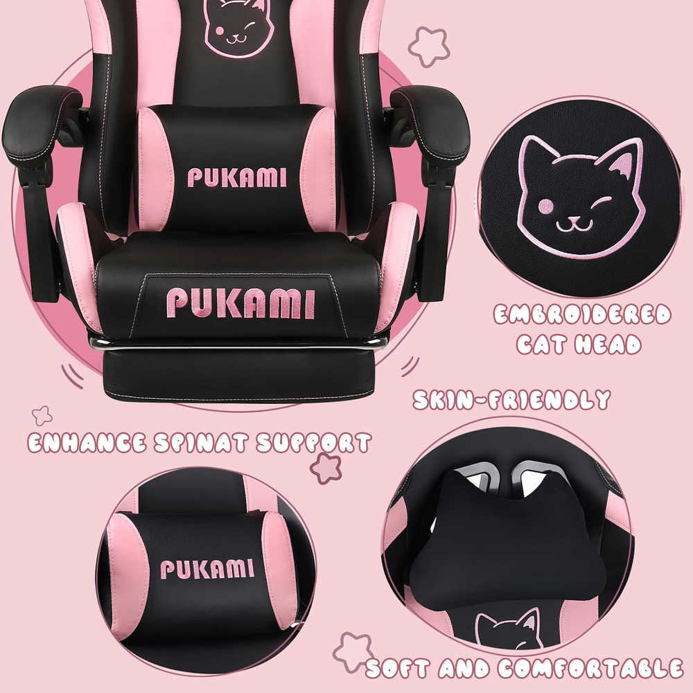 Ergonomic Gaming Chair with Cute Cat Ears for Girls