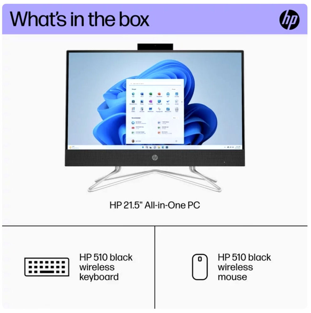 New HP 22" All-In-One Desktop Computer with Pentium Silver, 3.2GHz, 16GB RAM, 128GB SSD, Windows 11