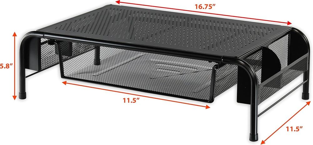 Dual-Tier Metal Monitor Stand with Storage Drawer