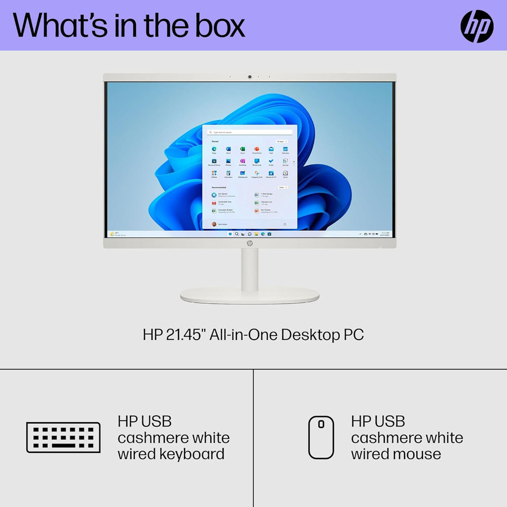 2025 HP All-In-One Desktop PC with 21.5" Display, Intel Dual Core, 1TB SSD, Up to 32GB RAM, Windows Pro