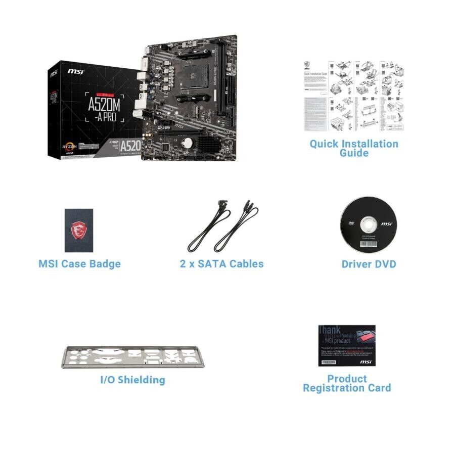 MSI A520M-A PRO AM4 Micro-ATX Motherboard with USB3.2 Gen1