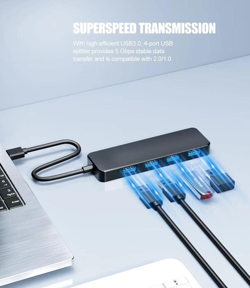 4 Port USB 3.0 Hub Splitter - High-Speed Connectivity for Multiple Devices