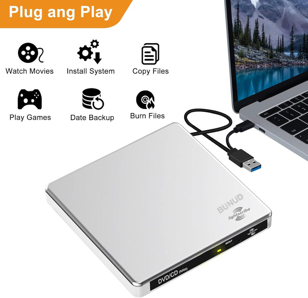 Portable Lightscribe CD/DVD Burner with External Drive