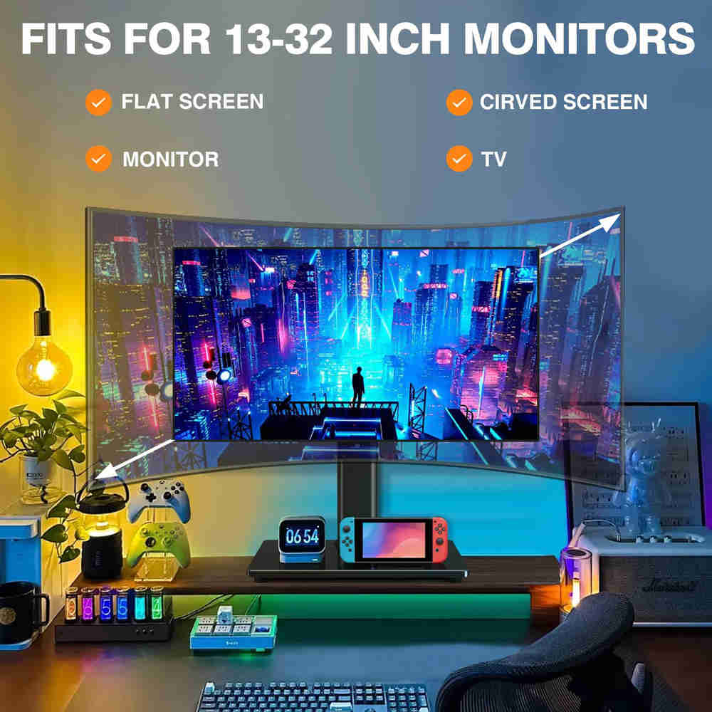 Ergonomic Single Monitor Stand VESA Mount for 13-32 Inch Screens