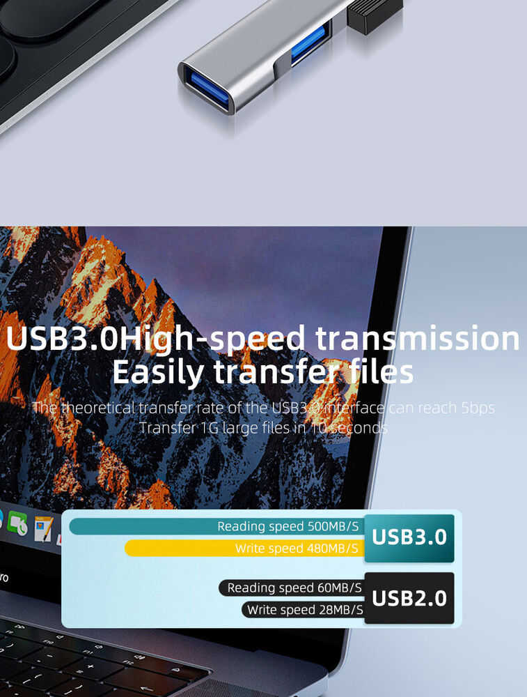 USB-C to USB 3.0 4-Port Hub Splitter Adapter