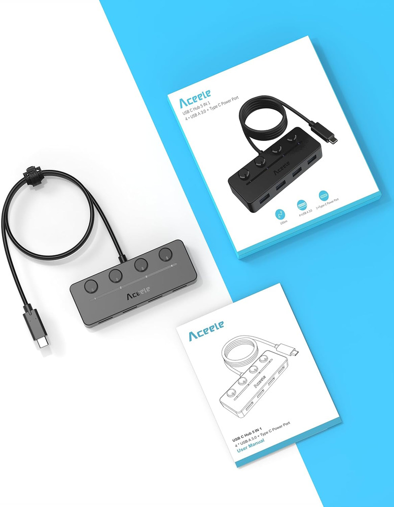 Aceele USB C Hub - Expand Your Connectivity with 4 USB 3.0 Ports