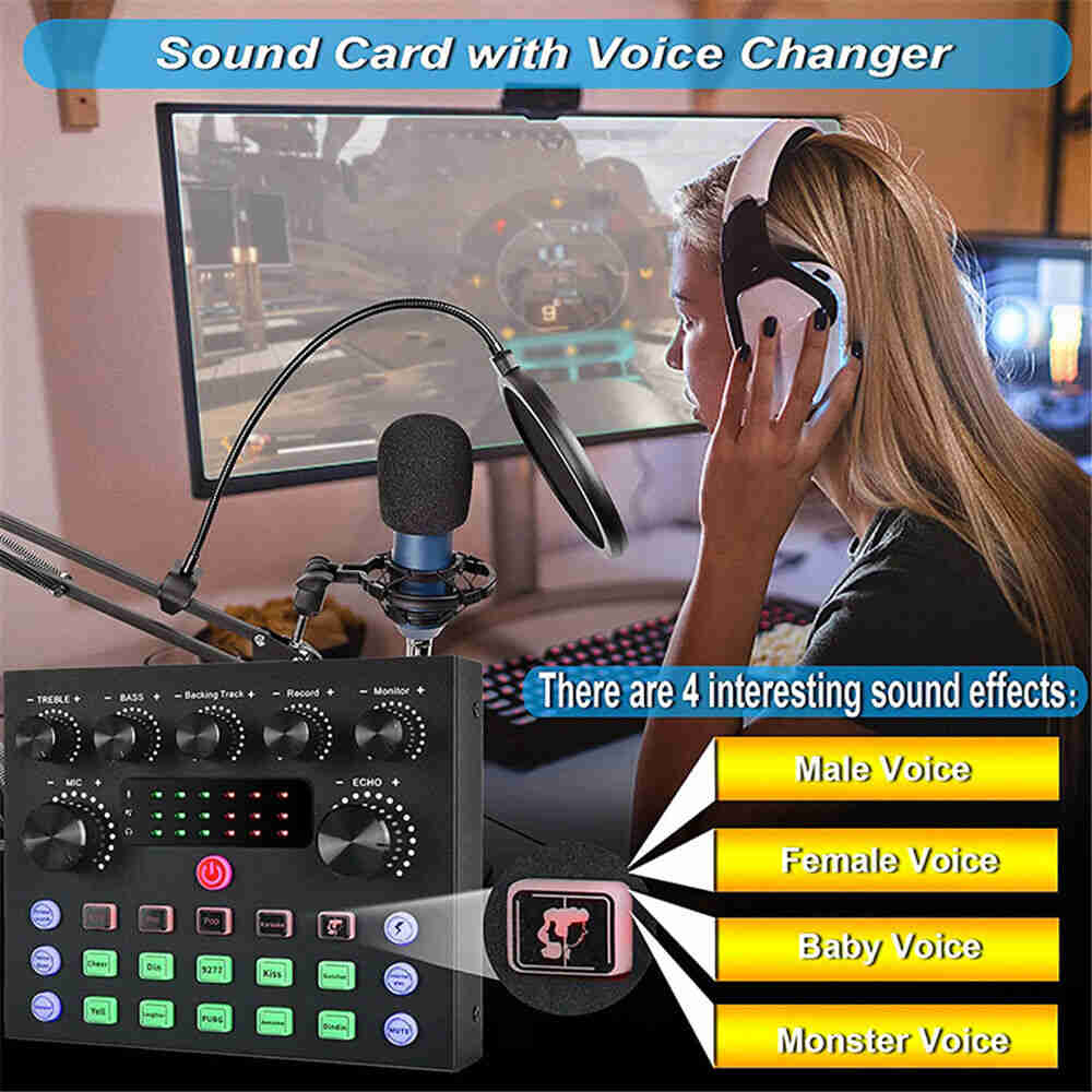 V8S USB Audio Interface Sound Card for Live Broadcasts