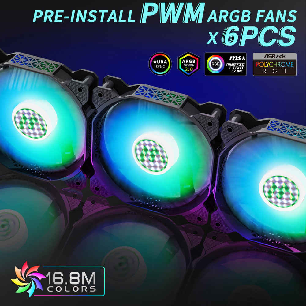 ATX Gaming PC Case with 6 PWM ARGB Fans