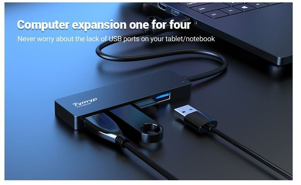 4-Port USB 3.0 Hub with 5Gbps Transfers and USB-C Adapter for Mac
