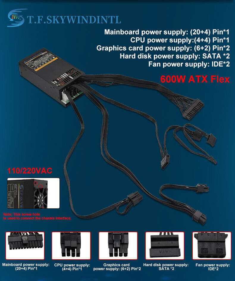 600W Modular ATX Power Supply for Enhance 7660B 1U Flex Mini ENP