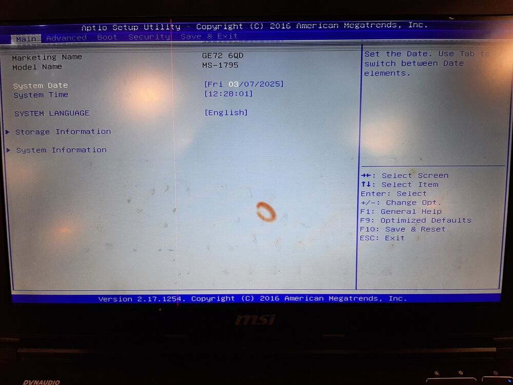 MSI Laptop MS-1795 - Core i7, 2.6GHz, 8GB RAM, No Storage/OS, Bad LCD