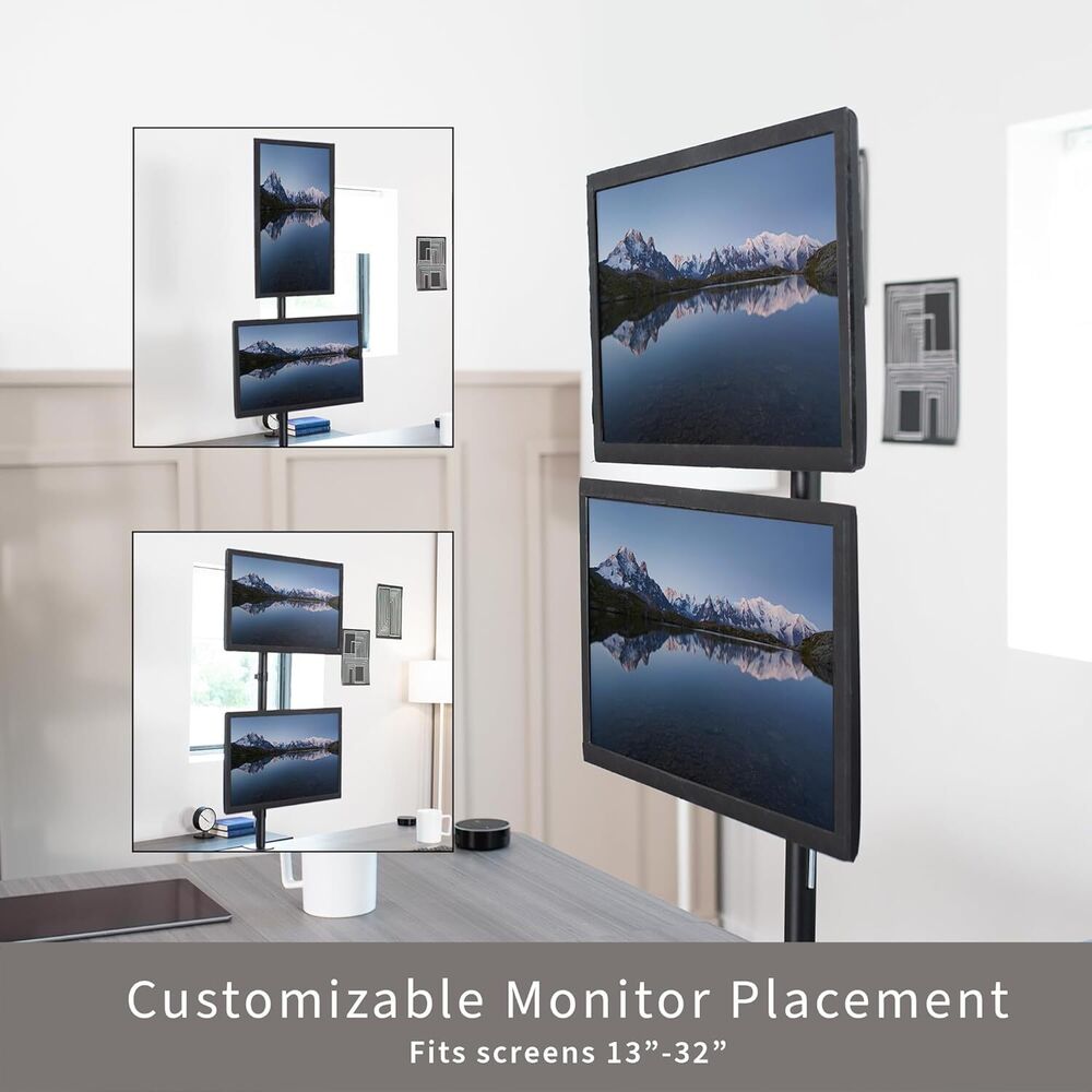Dual Vertically Stacked Monitor Desk Mount - Extra Tall Adjustable Stand