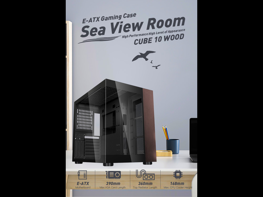 DIYPC DIY-CUBE10-Wood Black Gaming Computer Case with USB 3.0/Type C
