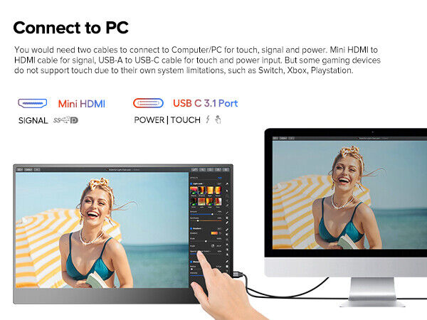 15.6" Touchscreen HDR Portable Monitor with IPS 2K Resolution