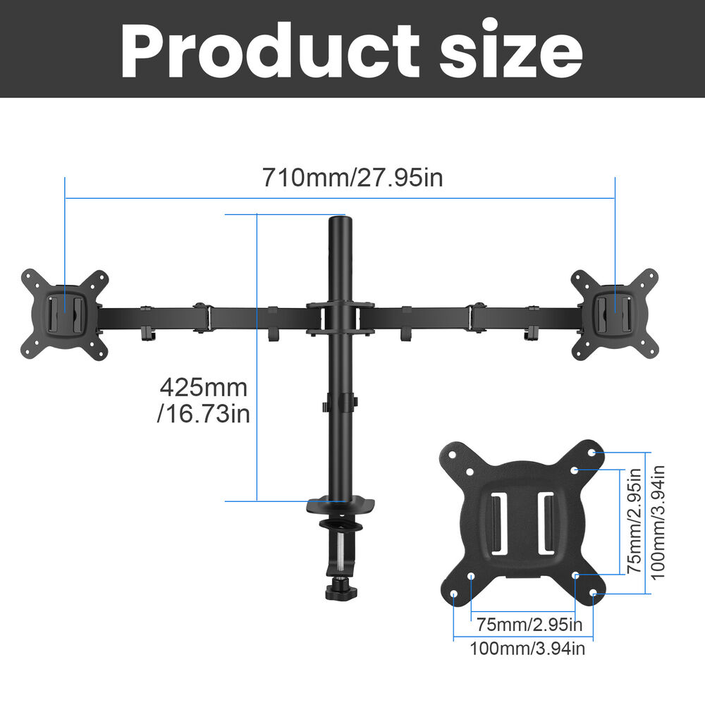 Ergonomic Dual Monitor Stand for 13" to 27" Screens