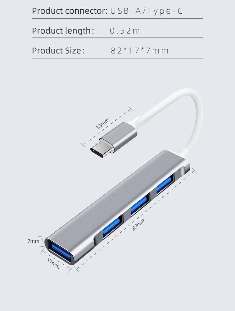USB-C to USB 3.0 4-Port Hub Splitter Adapter