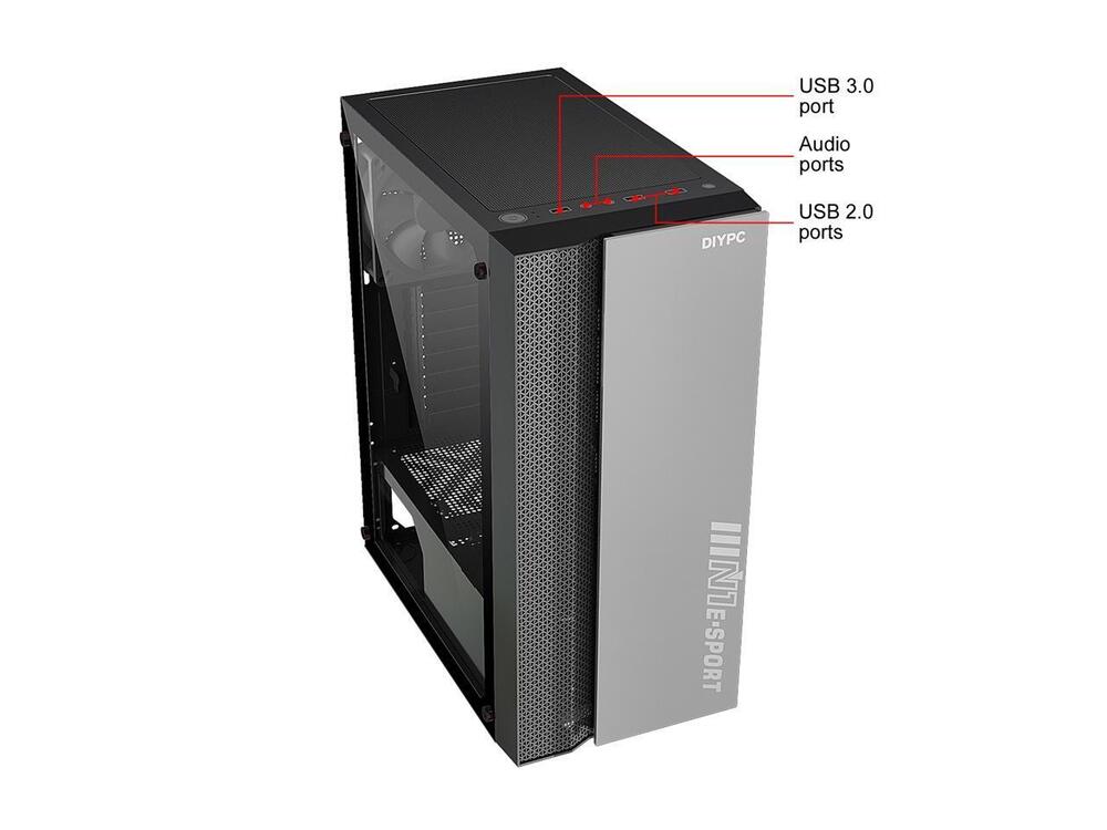 DIYPC Black USB 3.0 Steel Tempered Glass ATX Mid Tower Computer Case DIY-S08-BK